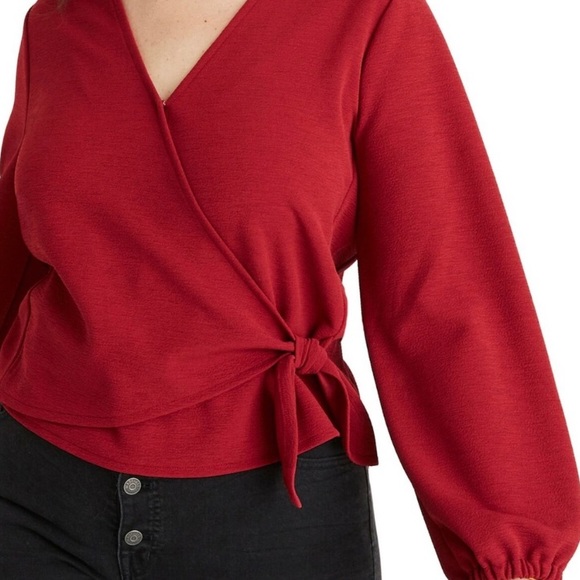 Madewell Texture & Thread Red Crepe Wrap Top - Picture 3 of 14